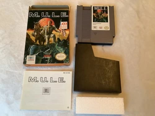 Mindscape M.U.L.E. Nintendo NES Cib w/ Manual Sleeve Box Styrofoam Game - Tested