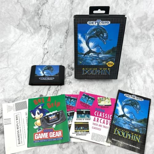 Ecco the Dolphin (Sega Genesis, 1992) CIB w/Inserts Manual Reg Card Clean Rare!