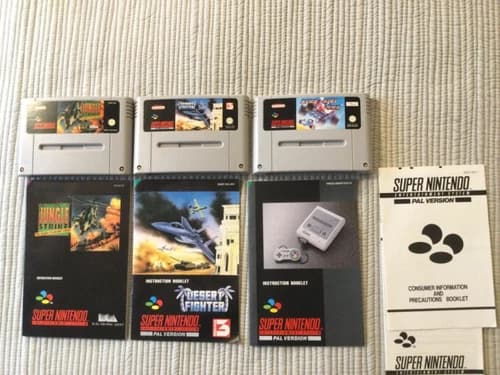3 x SUPER NINTENDO GAMES-DESERT FIGHTER-JUNGLE STRIKE-ROAD RIOT 4WD