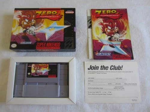 Zero the Kamikaze Squirrel (SNES) Super Nintendo CIB Complete Sunsoft 1994 RARE