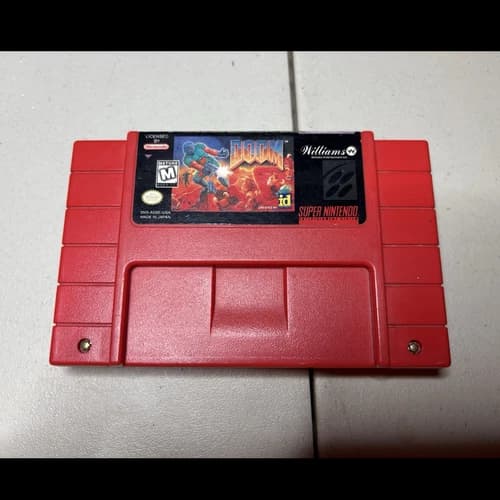 DOOM SNES - Red Cartridge - Authentic - Cleaned & Tested - Williams