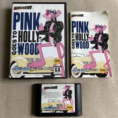 Pink Goes to Hollywood (Sega Genesis 1993) Panther CIB Complete TESTED Authentic