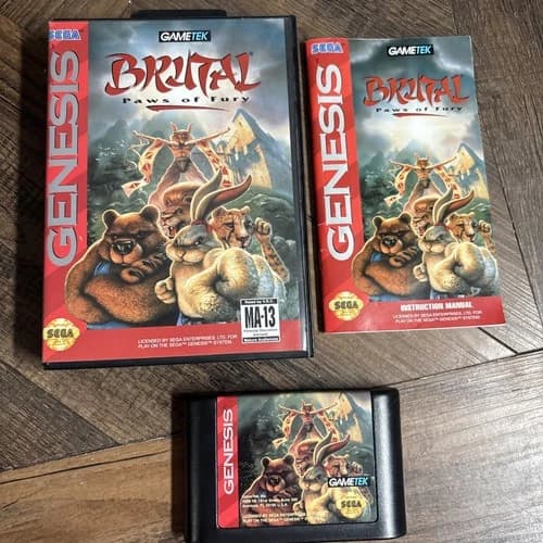 Brutal: Paws of Fury Sega Genesis 1994- CIB Box Manual Tested