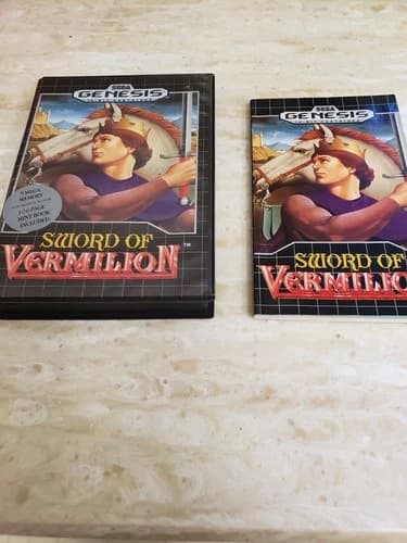 SWORD OF VERMILION - Sega Genesis, Complete CIB w/hint book no incerts