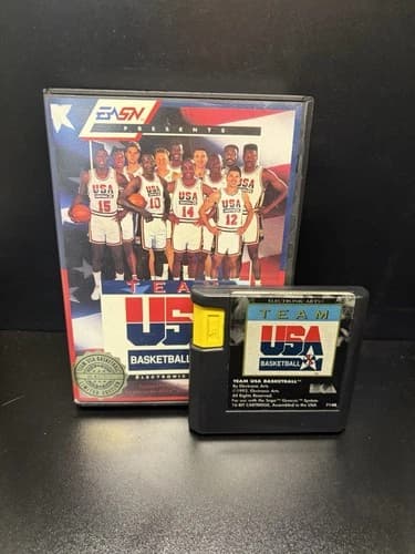 Team USA Basketball (Sega Genesis) COMPLETE w/ Box manual game (tested & works)