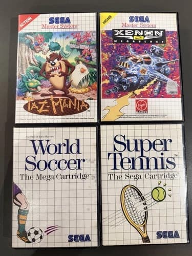 Sega Master System 4 Complete Games Taz Mania, Xenon 2, Soccer And Super Tennis
