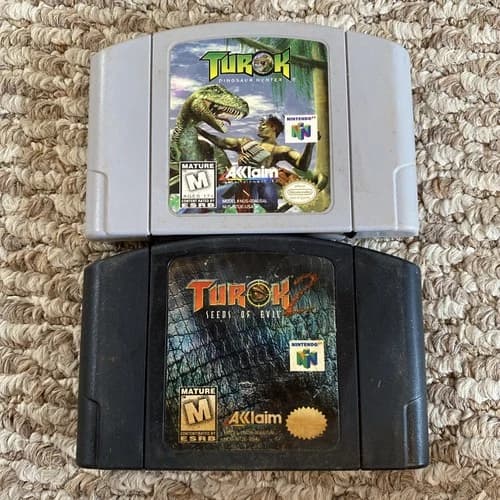 Turok Dinosaur Hunter And Turok 2 Seeds Of Evil Cartridges For N64 Nintendo 64