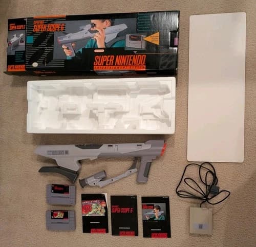 Super Nintendo SNES Super Scope 6 Complete Box Manuals Bonus Battle Clash