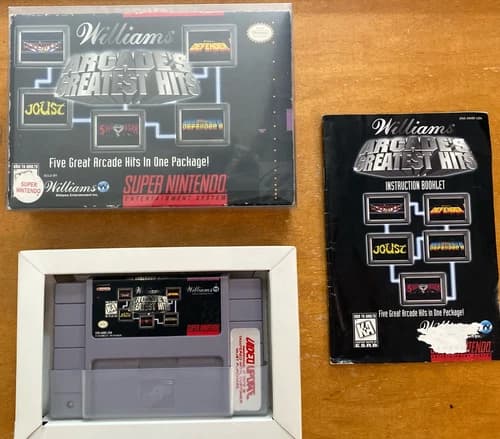 Williams Arcade's Greatest Hits (SNES, 1996) CIB W/MANUAL TESTED - rental copy
