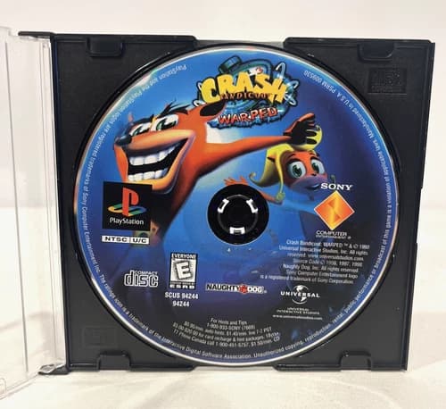 CRASH BANDICOOT WARPED PS1 SONY PLAYSTATION 1 GAME DISC ONLY 1998 NAUGHTY DOG