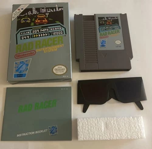 Rad Racer Nintendo Complete NES CIB 3D Glasses! W/ Hard Protector! Authentic