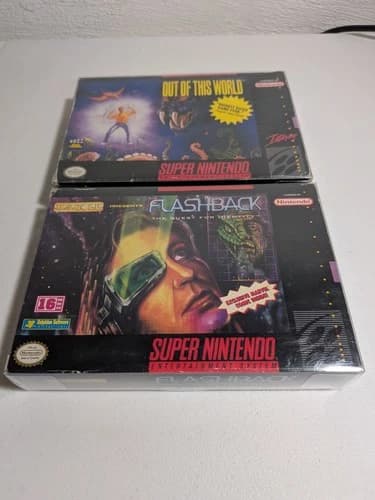 SNES Super Nintendo Flashback and Out of This World CIB Complete in Protectors