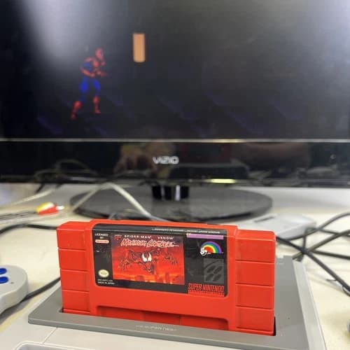 Spider-Man and Venom Maximum Carnage Super Nintendo SNES Red Cartridge Authentic