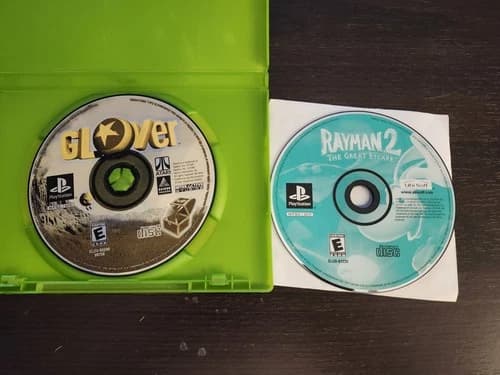 Glover and Rayman 2 for Playstation 1 (Tested, works. Discs only. NO TRACKING)
