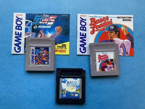 Bass Masters/Bases Loaded/5 On 5 With Two Manuals- Gameboy- Authentic- Tested