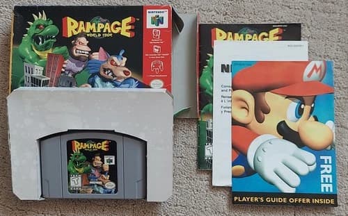 Midway RAMPAGE 1 WORLD TOUR Nintendo N64 Game Cartridge CIB Box Manual Inserts