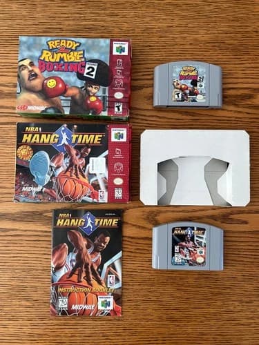 Nintendo 64 N64 Authentic HangTime CIB and Ready 2 Rumble Boxing 2 Game and Box