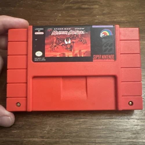 Spider-Man and Venom Maximum Carnage Super Nintendo SNES Red Cartridge Authentic
