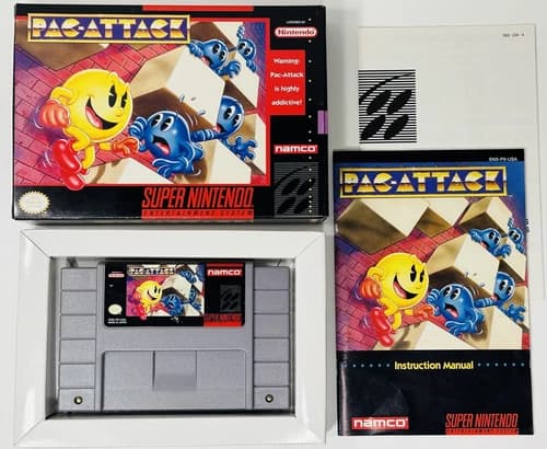 Pac-Attack (Super Nintendo, SNES, 1993) COMPLETE! Authentic FREE SHIPPING!