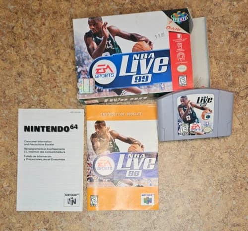 NBA Live 99 N64 (Nintendo 64, 1998) box, manual, game NTSC