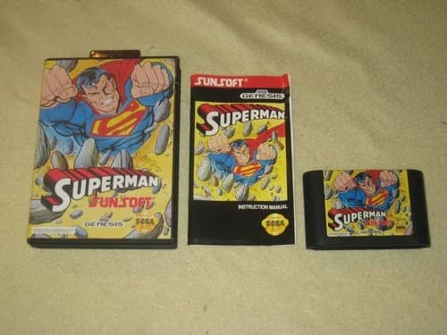 Superman Complete in Box for Sega Genesis. Authentic. Cleaned/Tested Super Man.