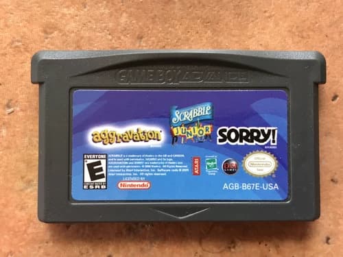 Sorry/Aggravation/Scrabble Junior (Nintendo Game Boy Advance GBA 2005) Tested