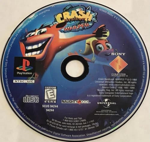 Crash Bandicoot Warped -BL (PlayStation, PS1) DISC ONLY | NO TRACKING | M2729