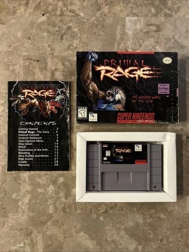 Primal Rage (Super Nintendo 1995) SNES Game with Manual and Box PLEASE READ DESC