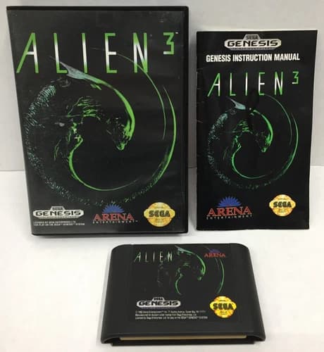 COMPLETE Alien 3 SEGA GENESIS Arena CIB Manual AUTHENTIC - TESTED & WORKING