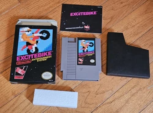 Excitebike (Nintendo NES, 1985) CIB Complete with Box, Manual, Protector, Foam