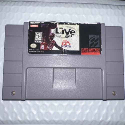 NBA Live 98 (Super Nintendo SNES) Cleaned & Tested - Label Is Lifted Off Edge