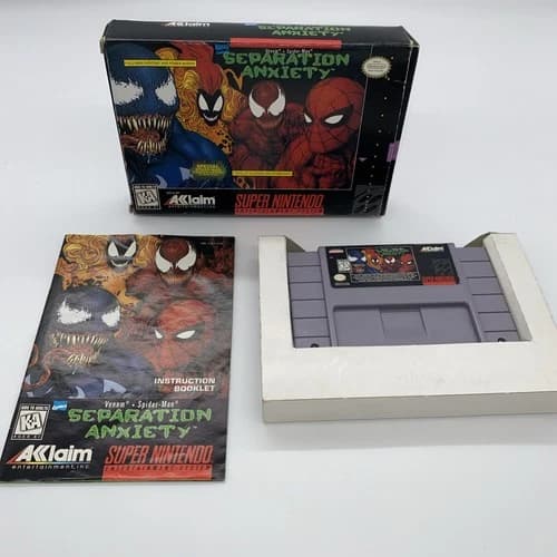 Venom Spider-Man Separation Anxiety Super Nintendo Game Complete In Box SNES