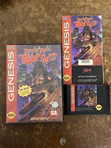 Rock 'n Roll Racing (Sega Genesis, 1994) Authentic Game Cartridge, CIB Complete