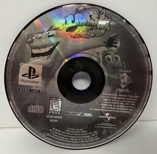 Crash Bandicoot: Warped (Sony PlayStation 1, PS1) Disc Only - Tested Naughty Dog
