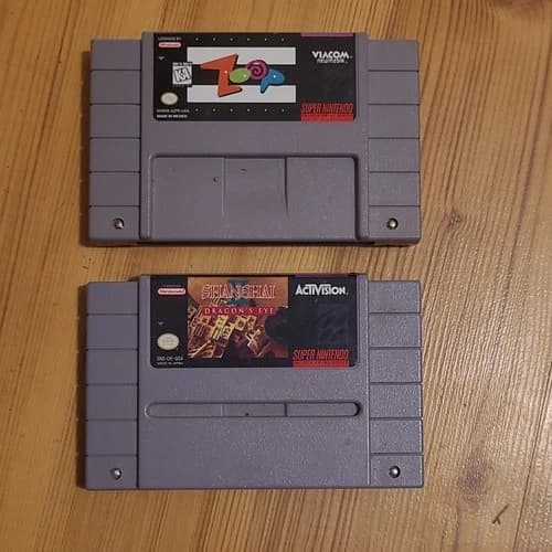 Zoop and Shanghai: Dragon's Eye cartridges for SNES