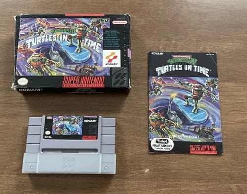 Teenage Mutant Ninja Turtles IV In TIme 4 tested SNES cartridge manual box TMNT