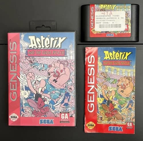 Asterix and the Great Rescue (Sega Genesis) W/ Manual*CIB* *BLOCKBUSTER COPY!*