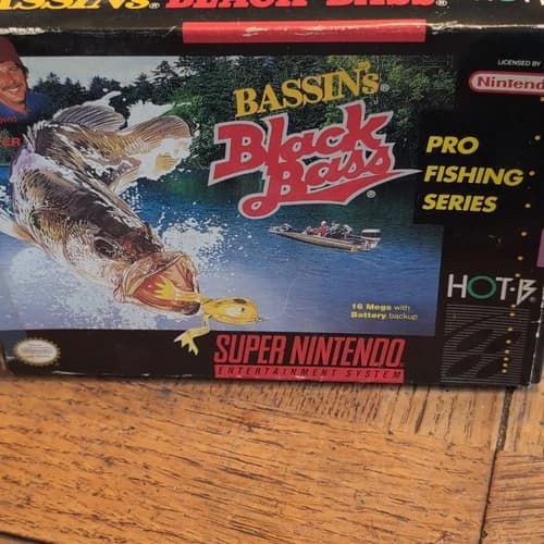 HOT-B Bassin's Black Bass SNES Game Fishing Complete Box Manual Included