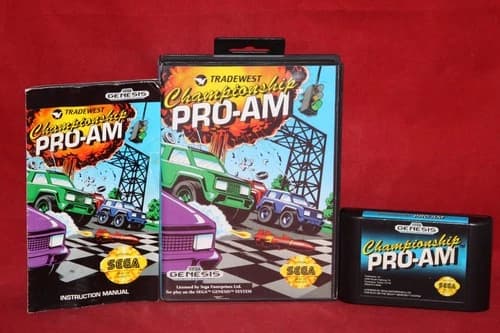 Championship Pro-Am (Sega Genesis, 1992) Authentic Game Cartridge, CIB Complete