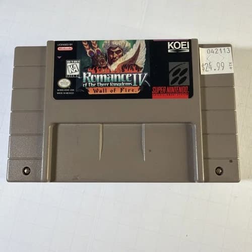 Romance of the Three Kingdoms IV Wall of Fire Super Nintendo SNES KOEI - Tested