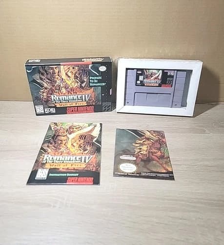 Romance of the Three Kingdoms IV Wall of Fire SNES Super Nintendo Complete RARE!