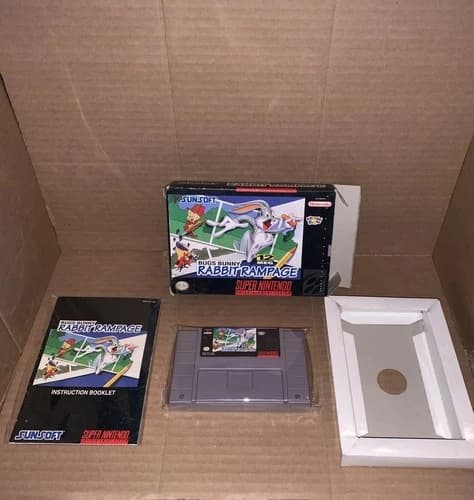 Bugs Bunny Rabbit Rampage Super Nintendo SNES Complete CIB Good Shape Tested