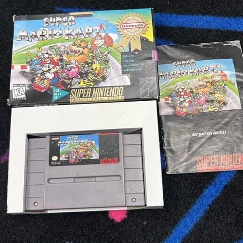Super Mario Kart (Nintendo SNES, 1992) CIB Game Box and Manual - Tested