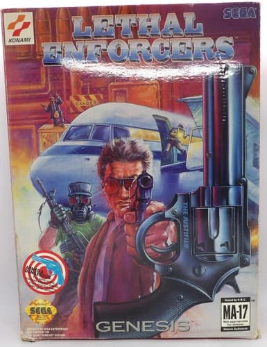 Lethal Enforcers Sega Genesis, 1993 Big Box With Gun complete In Box