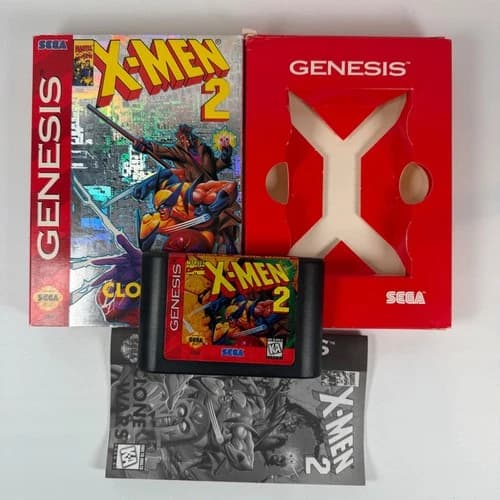 X-Men 2 Clone Wars Sega Genesis Holographic Box Complete w/ Manual CIB