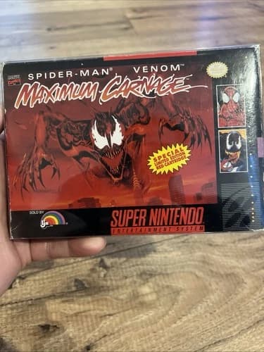 Spider-Man Venom Maximum Carnage SNES, CIB++, Authentic Tested An Working