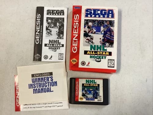 NHL All-Star Hockey 95 (Sega Genesis, 1995) CIB Manual Reg Card Paper Box Insert
