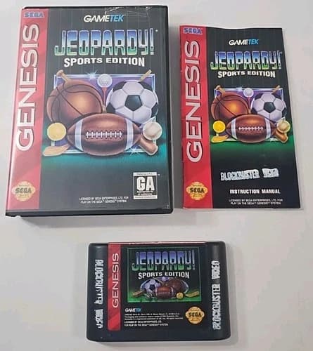 Jeopardy Sports Edition (Sega Genesis, 1994) Complete w/ Case Cartridge Manual