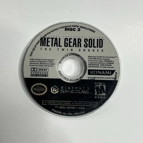 Metal Gear Solid Twin Snakes GameCube Konami Disc 2 Disc Only Tested