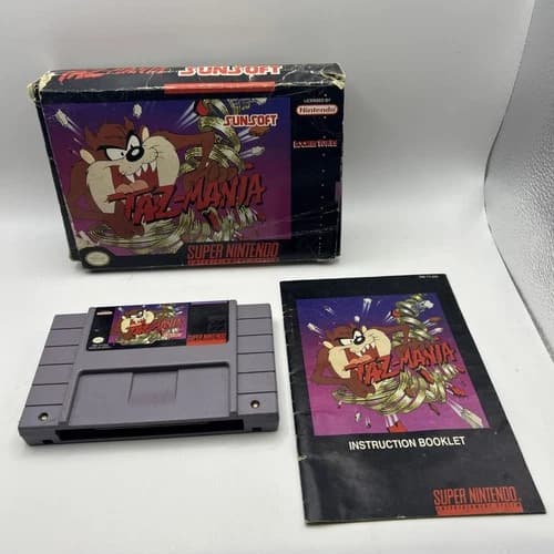 Taz-Mania Super Nintendo SNES with Original Box and Manual Registration Card